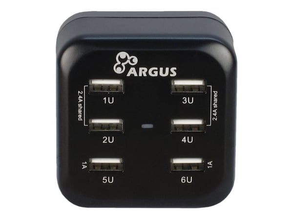 Inter-Tech Argus LS-6US USB, Sisätila, AC, 5 V, 6,8 A, Musta