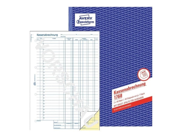 Avery Zweckform - Kontantrapport - 40 ark - A4 (210 x 297 mm) - dublett - karbonfri