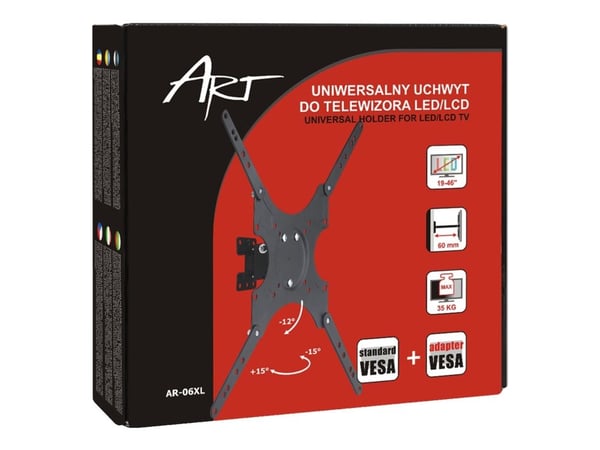 ART AR-06XL - Monteringssett (tippe/dreie-veggmontering) - for flatpanel - metall - svart - skjermstørrelse: 19"-46"