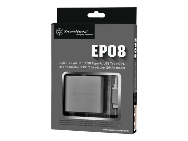 SilverStone EP08 - Extern videoadapter - USB-C 3.1 - HDMI - träkol