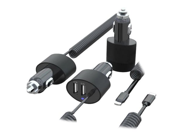 Maclean MCE76 - Bilstrømadapter - 5.2 A - 3 utgangskontakter (Lightning, 2 x USB)