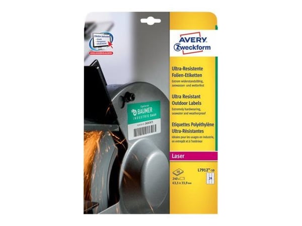 Etiketter Avery Ultra-Resistant, 63,5 x 33,9 mm, eske med 240 stk.