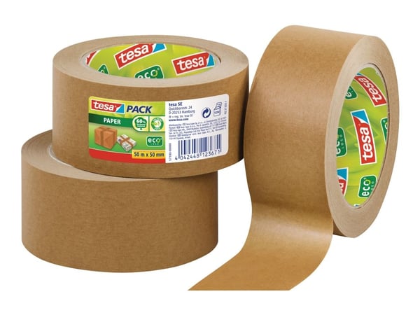 Tesapack Paper - Pakketape - 50 mm x 50 m - ubleket papir - brun