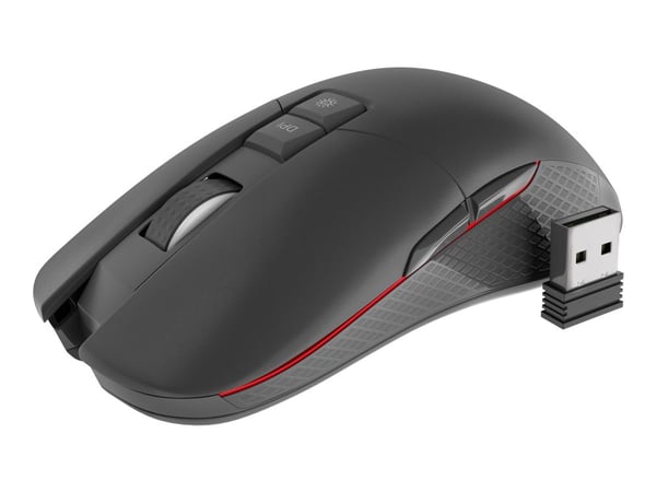 Natec Genesis Zircon 330 - Mus - ergonomisk - optisk - 7 knappar - trådlös - 2.4 GHz - trådlös USB-mottagare - röd, svart