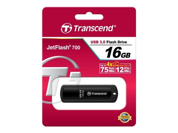 Transcend JetFlash 700 - USB-flashstasjon - 16 GB - USB 3.0 - svart