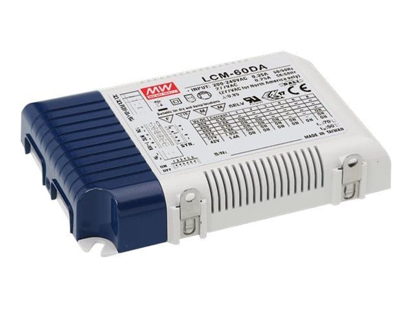 MEAN WELL LCM-60DA, Valaisimen virransyöttö, Sininen, Valkoinen, 60,3 W, 180 - 295 V, 47/63 Hz, 123,5 mm