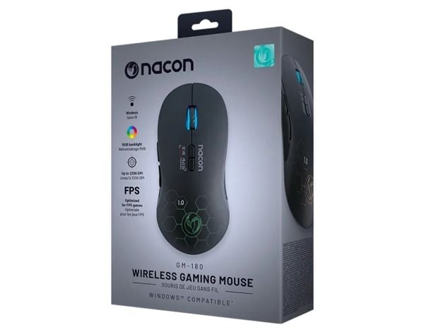 NACON PCGM-180, Høyre hendt, Optisk, RF kabel-fri, 2200 DPI, Sort