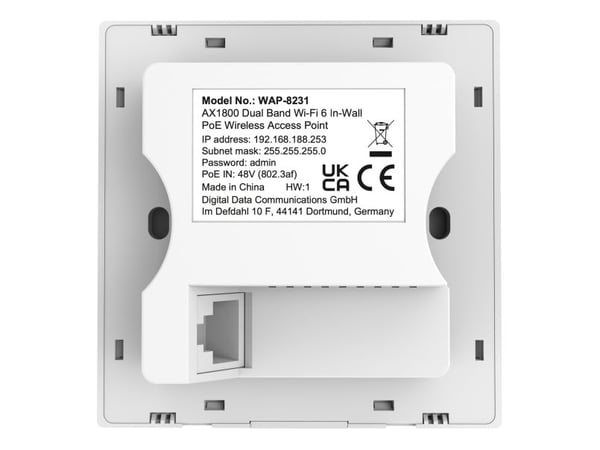 LevelOne WAP-8231, 2,4 GHz, 5 GHz, 1800 Mbit/s, WPA2-AES, WPA3, 10,100,1000 Mbit/s