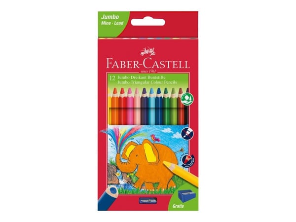 Faber-Castell Jumbo - Fargeblyant - assorterte skinnende farger - 5.4 mm - ekstra tykk (en pakke 12)