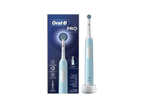 Oral-B elektrisk tandborste med resefodral Pro Series 1 laddningsbar för vuxna (1 borsthuvud) 3 borstlägen Caribbean Blue