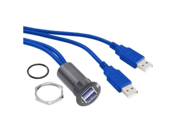 USB uppoasennusliitin 3.0 USB-13-BK 2 x USB-liitin tyyppi A - 2 x USB-liitin tyyppi A 60 cm:n kaapelilla 1313912 TRU COMPONENTS Sisältö: 1 kpl