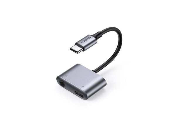 Ugreen - USB-C til hodetelefonjakk / ladeadapter - USB-C hann til USB-C, 3,5 mm telefonjakk hunn - USB Power Delivery (30 W)