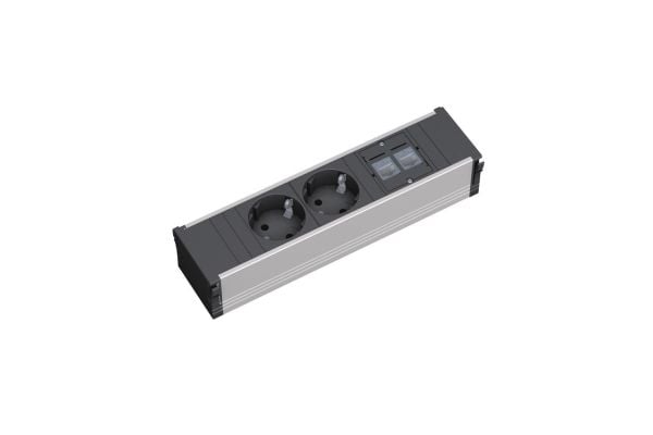 Bachmann CONI, Sisätila, Tyyppi F, Alumiini, Musta, 2 AC-pistorasia(a), 217 mm