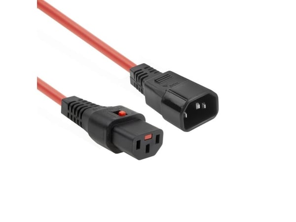 ACT strömkabel C13 IEC Lock till C14 röd 2 m, PC1386