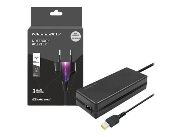 Qoltec Monolith - Strømadapter - 20 V, 6.75 A, slim tip + pin, power cable - AC 220 - 240 V - 135 watt - svart