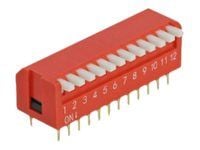 Delock DIP flip switch piano 12-digit 2.54 mm pitch THT vertical - DIP-svitsj - rød (en pakke 2)