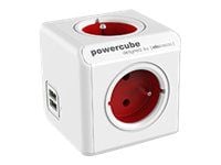 Allocacoc PowerCube extended usb - Virranjakoyksikkö - AC 250 V - lähtöliittimet: 4 (USB, tyyppi E) - 1,5 m johto - Boston red - Boston red