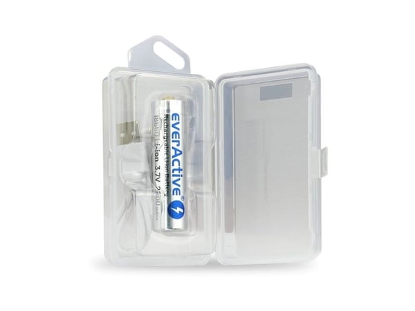 Batteri everActive 18650 3.7V Li-ion 2600mAh micro USB med beskyttelsesboks