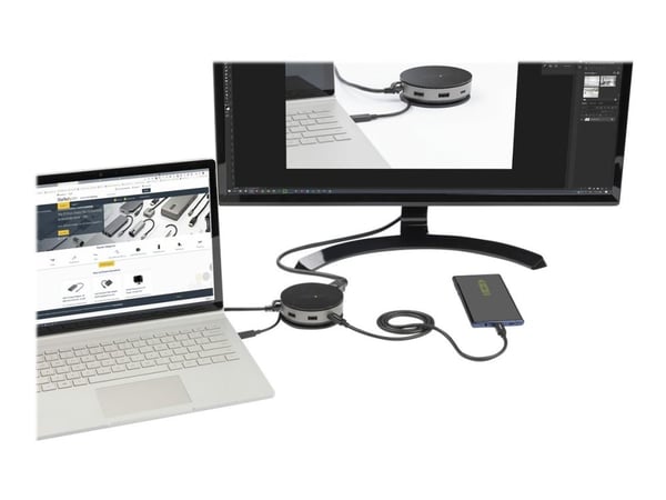 Startech USB-C-moniporttinen sovitin, USB 3.1 Gen 2 10 Gbps Type-C Mini Dock, jossa 4K 60 Hz HDMI/DisplayPort tai 1080p VGA, 75 W PD-läpivienti, 3-...