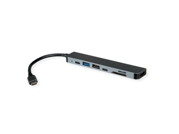 ROLINE 12021122, trådbunden, USB 3.2 Gen 1 (3.1 Gen 1) Type-C, 60 W, Grå, MicroSD (TransFlash), SD, 3840 x 2160 pixlar