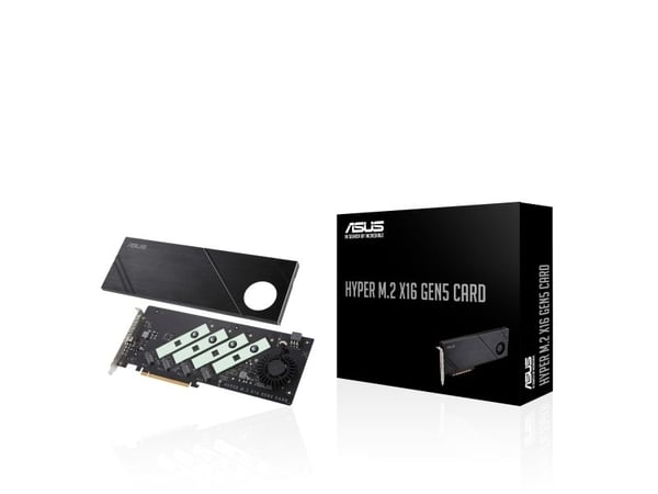 ASUS Hyper M.2 x16 Gen5 Card, PCIe, M.2, PCIe 5.0, musta, PC, Aktiivinen