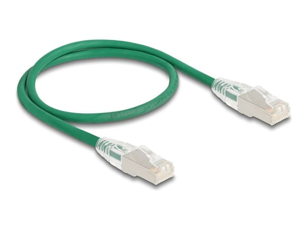 Delock - Nettverkskabel - RJ-45 (hann) til RJ-45 (hann) - 50 cm - 4.9 mm - U/FTP - CAT 6a - halogenfri, uten hindringer, slank, curved latch - grønn