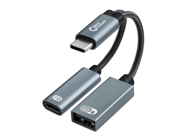 MicroConnect - USB-adapter - 24 pin USB-C (hann) til USB-type A, USB-C (PD) (hunn) - 20 V - 3 A - 13 cm - sølv
