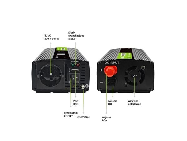 Green Cell PowerInverter LCD spenningsomformer 12 V 500W/1000W Bilomformer med display - ren sinus