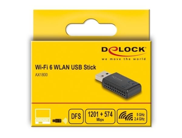 DeLOCK 12772, Trådløs, USB, WLAN, Wi-Fi 6 (802.11ax), 1775 Mbit/s, Sort