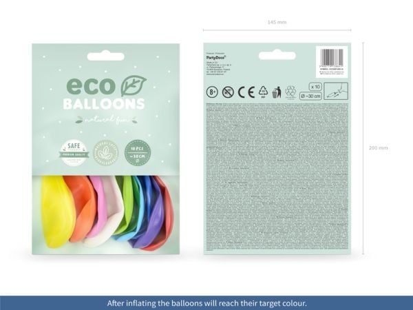 PartyDeco ECO30P-000-10, Lekeballong, Latex, Assorterte farger, Monokromatisk, Party (selskap), Universell