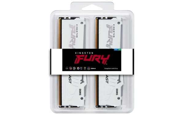 Kingston FURY Beast RGB - DDR5 - sett - 128 GB: 4 x 32 GB - DIMM 288-pin - 5600 MT/s / PC5-44800 - CL40 - 1.25 V - ikke-bufret - on-die ECC - hvit