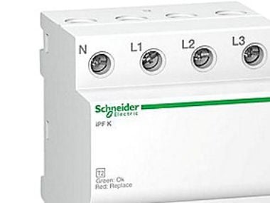SCHNEIDER ELECTRIC Ylijännitesuoja iPF 20kA 340V 3PN asuinkeskuksiin, asennetaan keskukseen ja vaihdetaan punaisella merkillä