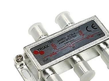 Triax SCS 4, Kaapelin jakaja, 75 O, 5 - 2400 MHz, Hopea, Valkoinen, Naaras/naaras, 11,5 dB