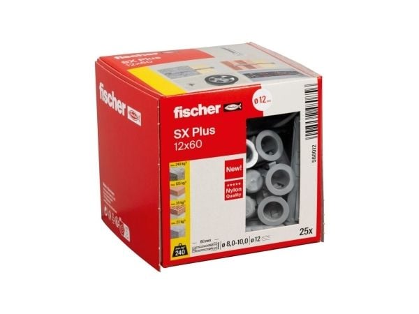 Fischer 70012, Veggplugg, Murstein, Betong, 60 mm, 1,2 cm, 8 cm, 8 mm