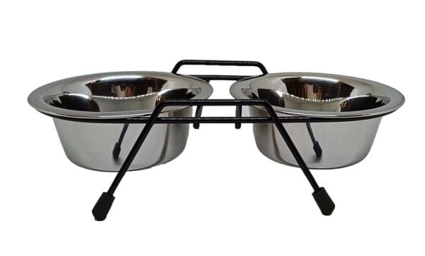 Sourcing dobbel metalskål med stativ til hund 2x1,8 L