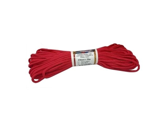 Flettet polyamidtau kirsebær 6 mm 20 m