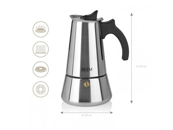 BEEM 7650, Mokkagryte, 0,3 l, Rustfritt stål, Rustfritt stål, 6 kopper, 1350 mm