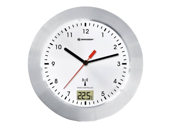 Bresser MyTime - Klokke - kvarts - veggmonterbar - 17 cm - hvit - ramme: sølv