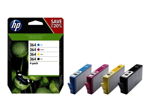 HP 364 - 4 blækpatroner - sort, gul, cyan, magenta - original - blækpatron - for Deskjet 35XX; Photosmart 55XX, 55XX B111, 65XX, 65XX B211, 7510 C3...