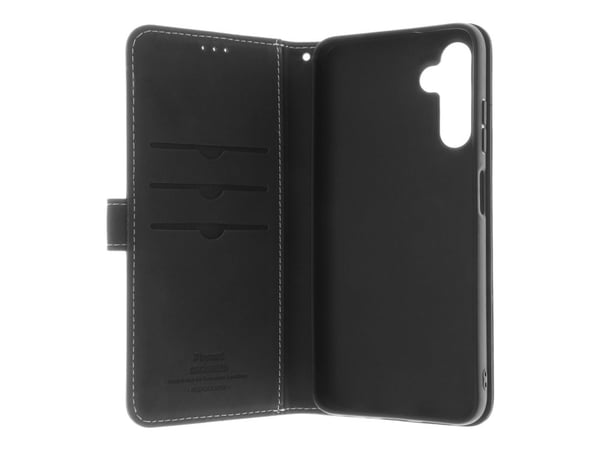 Insmat Exclusive - Lommebok for mobiltelefon - lær, kartong+papir+aluminiumsfolie, termoplastisk polyuretan (TPU) holder, bomullssting - svart - fo...