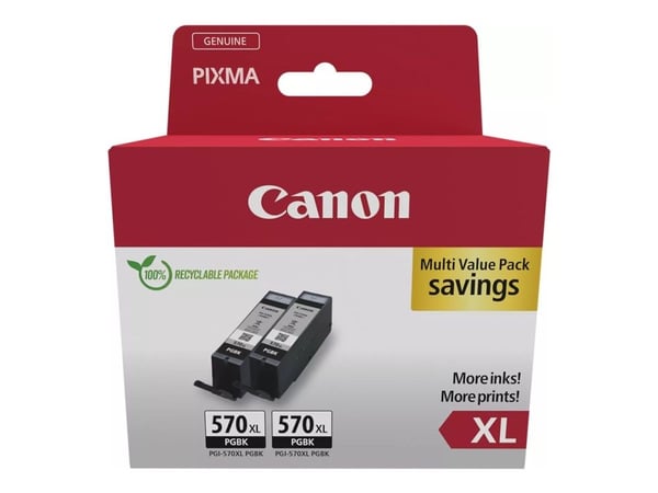 Canon PGI-570PGBK XL Twin Pack - 2-pack - 22 ml - XL - svart - original - blekkbeholder - for PIXMA TS5051, TS5053, TS5055, TS6050, TS6051, TS6052,...