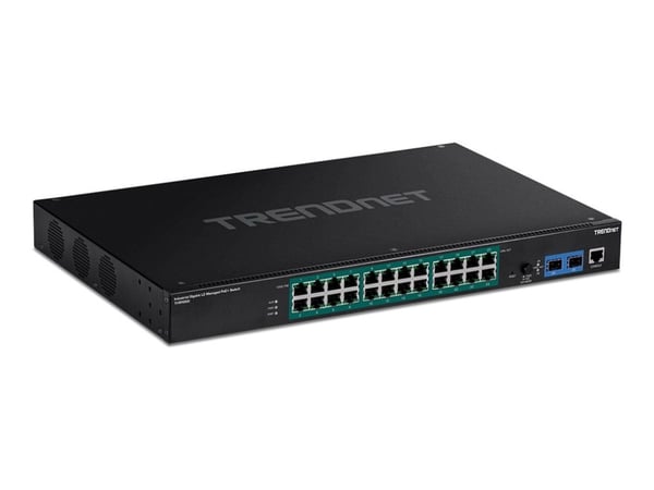 TRENDnet TI-RP262I - Industrial - switch - Styrt - 24 x 10/100/1000 (PoE+) + 2 x SFP - rackmonterbar - PoE+ - TAA-samsvar