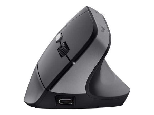 Trust Bayo II - Vertikal mus - ergonomisk - høyrehendt - optisk - 6 knapper - trådløs - 2.4 GHz - USB trådløs mottaker - svart