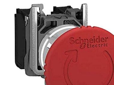 Schneider Electric Schneider Electric Slagkontakt (paddehat-formet) Frontring metal, Med nødstopknap, Rund, kan nulstilles 120 V/AC 6 A 1 x brydeko...