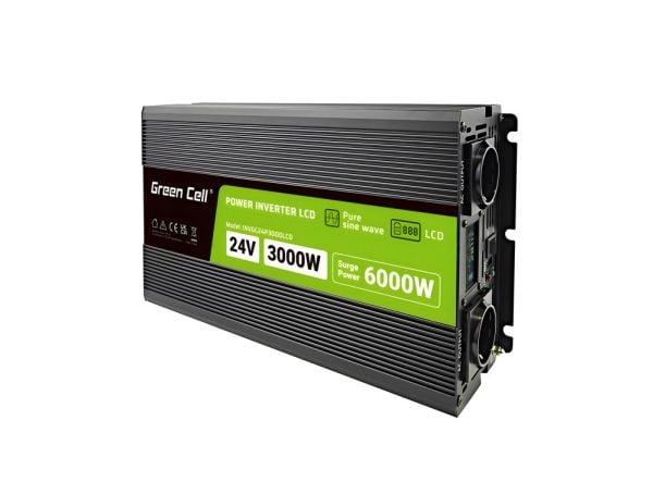 Green Cell PowerInverter LCD spenningsomformer 24 V 3000W/60000W Bilomformer med display - ren sinus