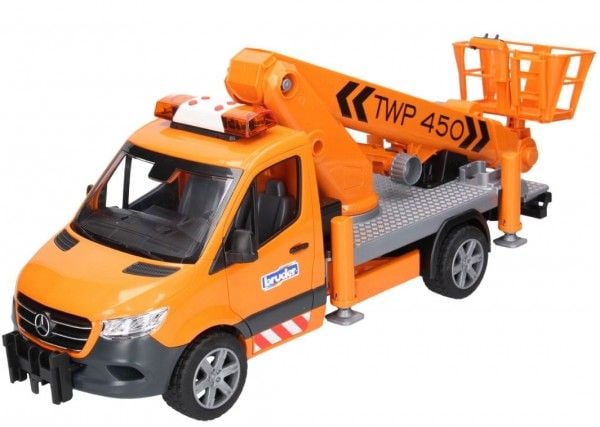 Bruder Mercedes-Benz Sprinter med arbejdsplatform og lys & lyd legetøj