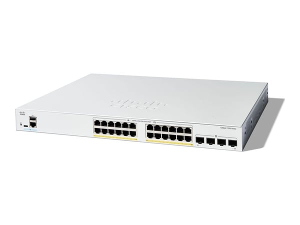Cisco Catalyst 1300-24FP-4G - Switch - L3 - Styrt - 24 x 10/100/1000 (PoE+) + 4 x Gigabit SFP - rackmonterbar - PoE+ (370 W)