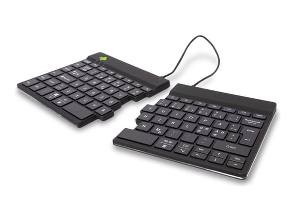 R-Go Ergonomic Keyboard Split break - Tastatur - with integrated break indicator - trådløs - Bluetooth 5.0 - QWERTY - Nordisk - svart