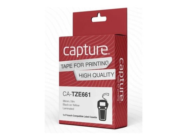 Capture - Nylon - svart på gult - Rull (3,6 cm x 8 m) 1 kassett(er) hengeboks - laminert teip (alternativ for: Brother TZE661)