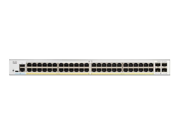 Cisco Catalyst 1300-48P-4G - Switch - L3 - Styrt - 48 x 10/100/1000 (PoE+) + 4 x Gigabit SFP - rackmonterbar - PoE+ (375 W)